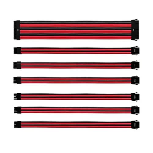KIT DE EXTENSAO DE CABO SLEEVED COOLER MASTER VERMELHO E PRETO 30CM COM CAPA DE PVC CMA-NEST16RDBK1-