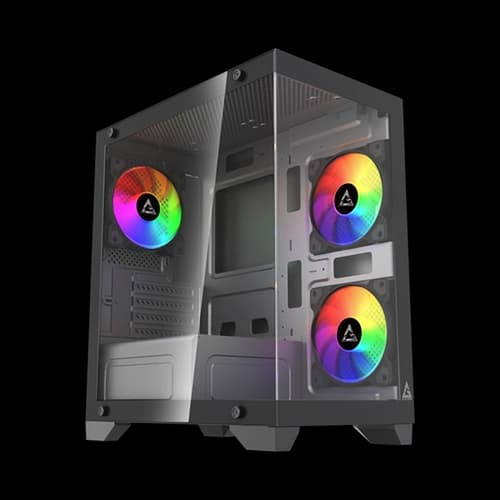 GABINETE GAMER GSTORM RAIDER BLACK VIDRO TEMPERADO 3 FANS RAINBOW