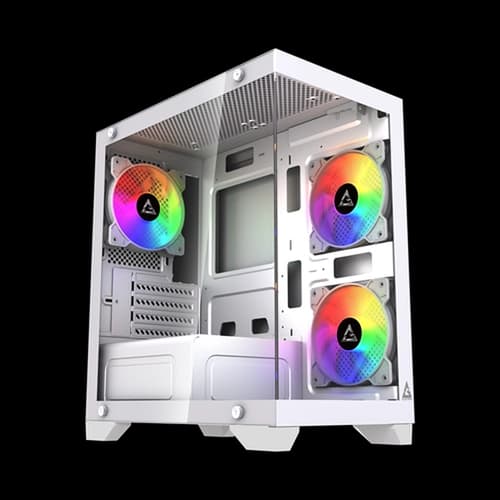 GABINETE GAMER GSTORM RAIDER WHITE VIDRO TEMPERADO, 3 FANS RGB RAINBOW